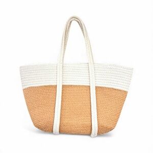 Tan and Cream Women's Tote Bag Fashionable large capacity woven, shoulder bag